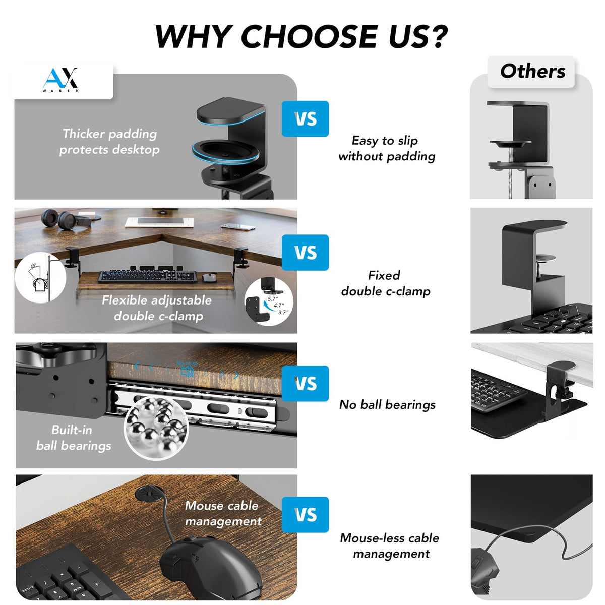 Keyboard Tray Under Desk Pull Out with Extra Sturdy C Clamp Mount System, 694 838 mm Including Clamps x 300 mm Slide-Out Platform Computer Drawer