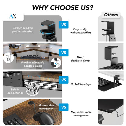 Keyboard Tray Under Desk Pull Out with Extra Sturdy C Clamp Mount System, 694 838 mm Including Clamps x 300 mm Slide-Out Platform Computer Drawer