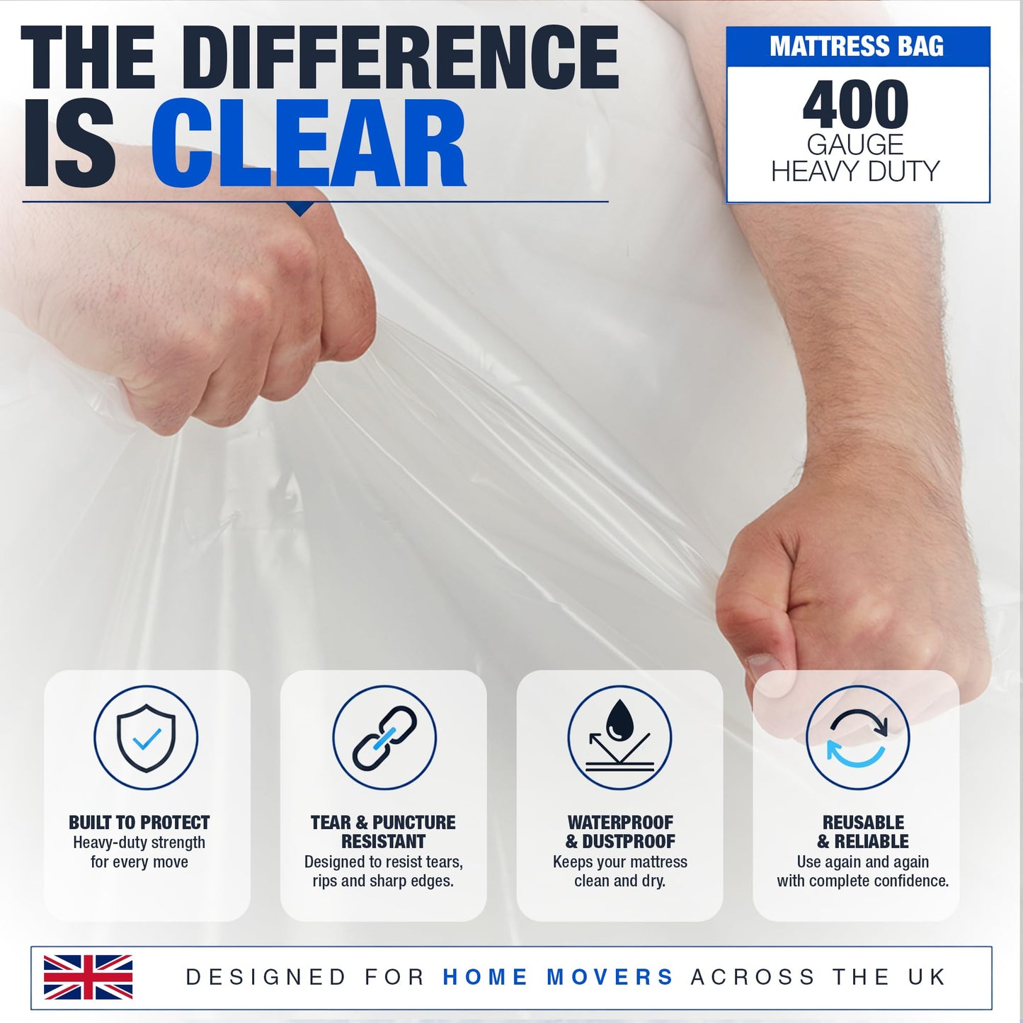 Direct Manufacturing Mattress Storage Bag, 400-Gauge Polythene, King Bed Size (150x200x30 cm), Waterproof Protection for Moving House and Storage