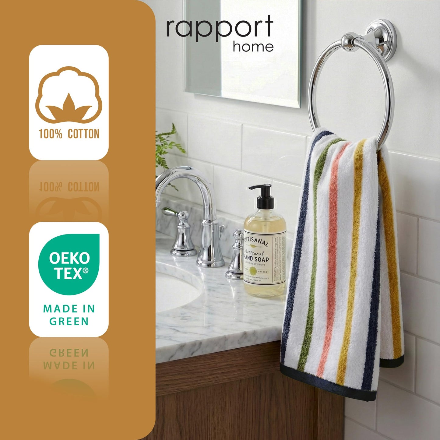 Rapport Home Amalfi Hand Towels 2 Pack | Multi | 50x85cm | Luxurious 500GSM 100% Cotton | Oeko-Tex Certified Absorbent & Soft Bathroom Towel Set