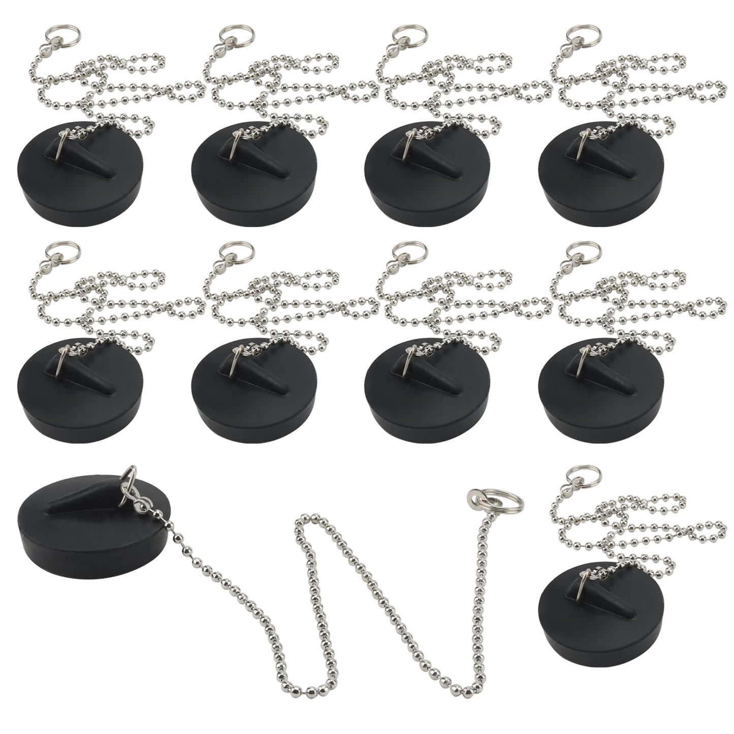 DAKFOOK 10 Pcs 4cm Universal Rubber Sink Plug with Chain, Kitchen Sink Drain Stopper and 40cm Chain, Bathroom Sink Plugs with 40cm Long Stainless