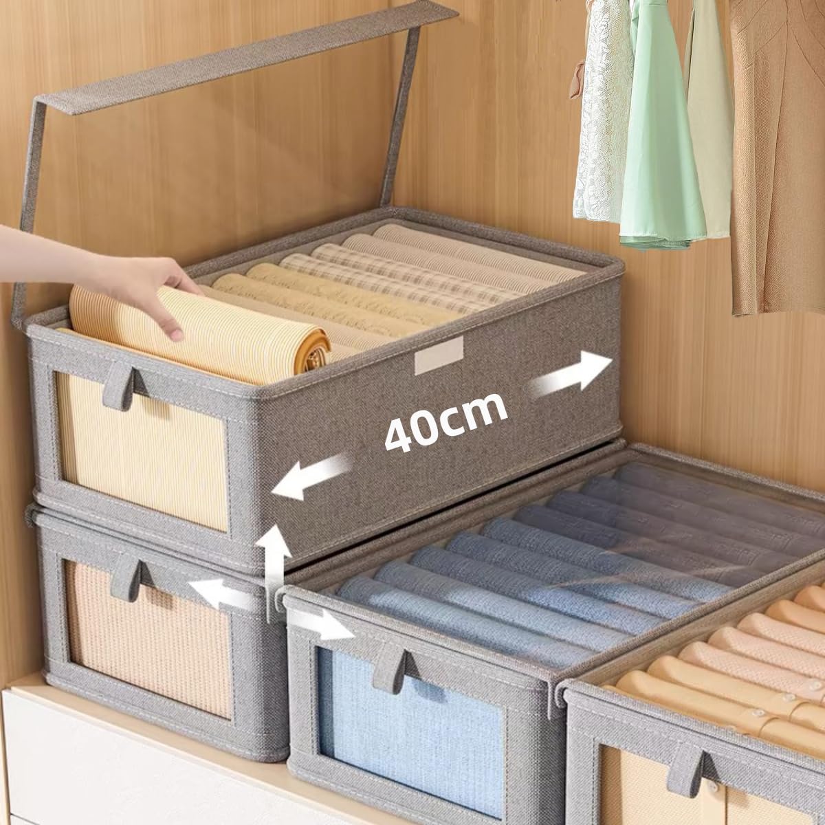 Tosoda Wardrobe Storage Organiser Boxes with Lids for Clothes Trousers