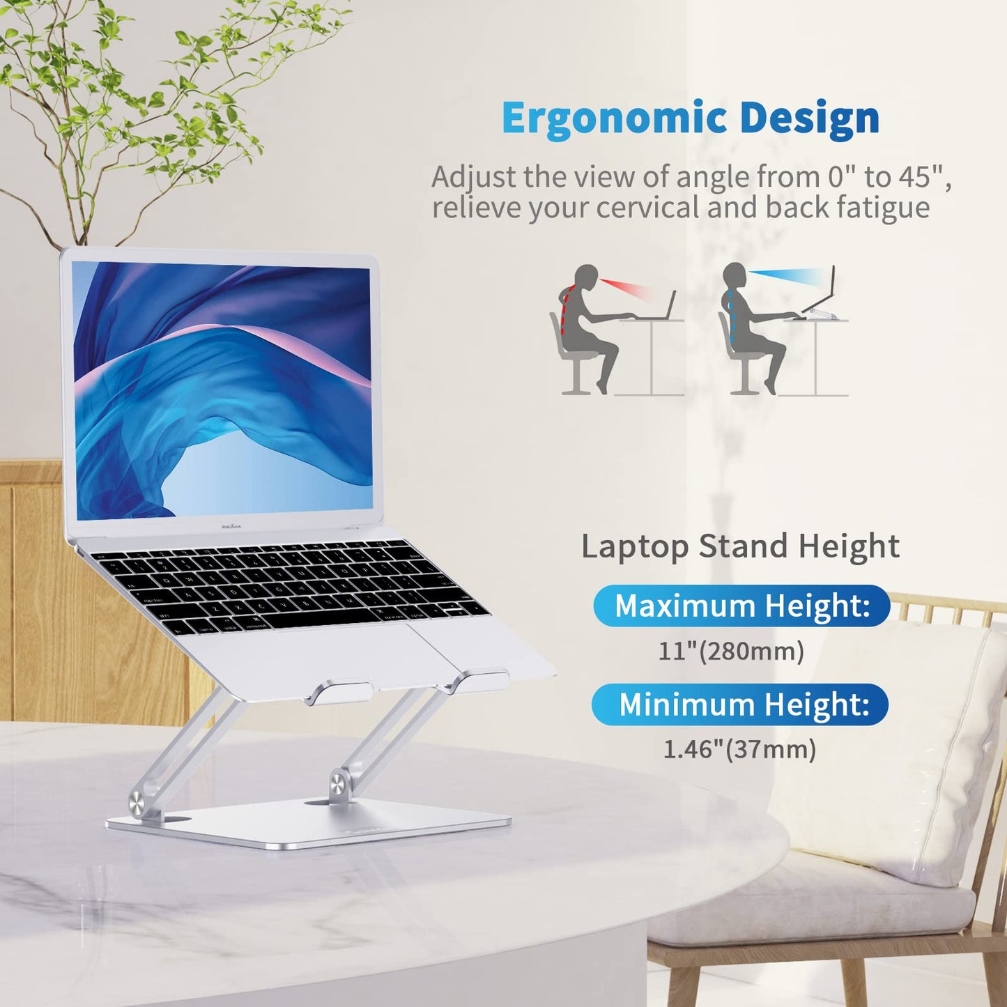 GOKEDA Laptop Stand, Ergonomic Aluminium Alloy Computer Stand for desk, Multi-Angle Adjustable Laptop Riser with Heat-Vent Compatible for Macbook