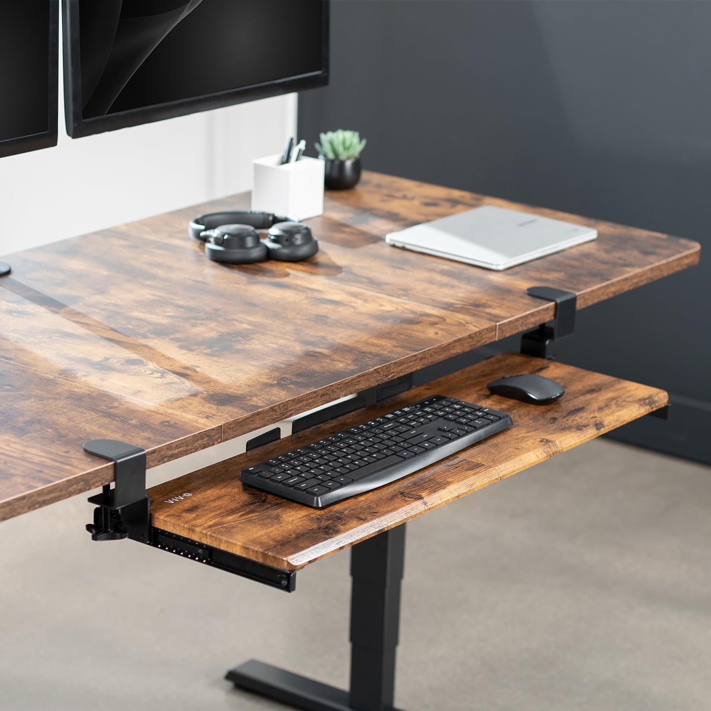 VIVO Extra Long Clamp-on Computer Keyboard and Mouse Under Desk Slider Tray, 86cm x 28cm Pull Out Platform Drawer, Rustic Vintage Brown, MOUNT-KB15EN