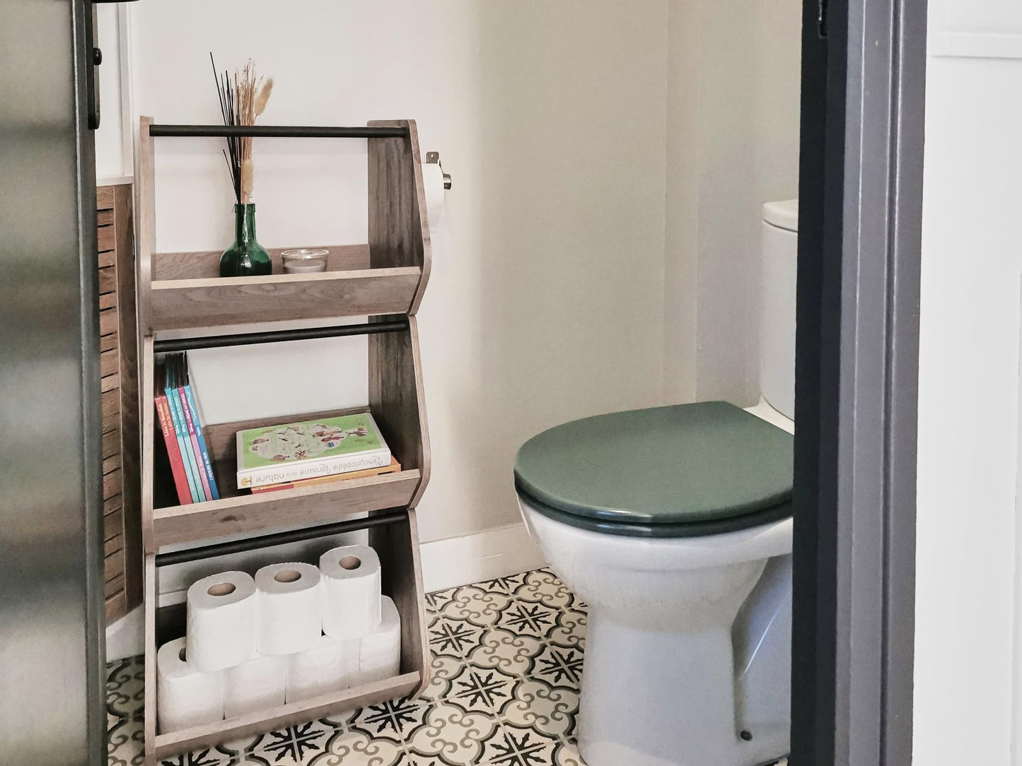 Iris Ohyama, Étagère, Boîte de rangement en bois, Meuble d'appoint,1 porte rabattable, Empilable, Solide, Cuisine, Chambre, Salon