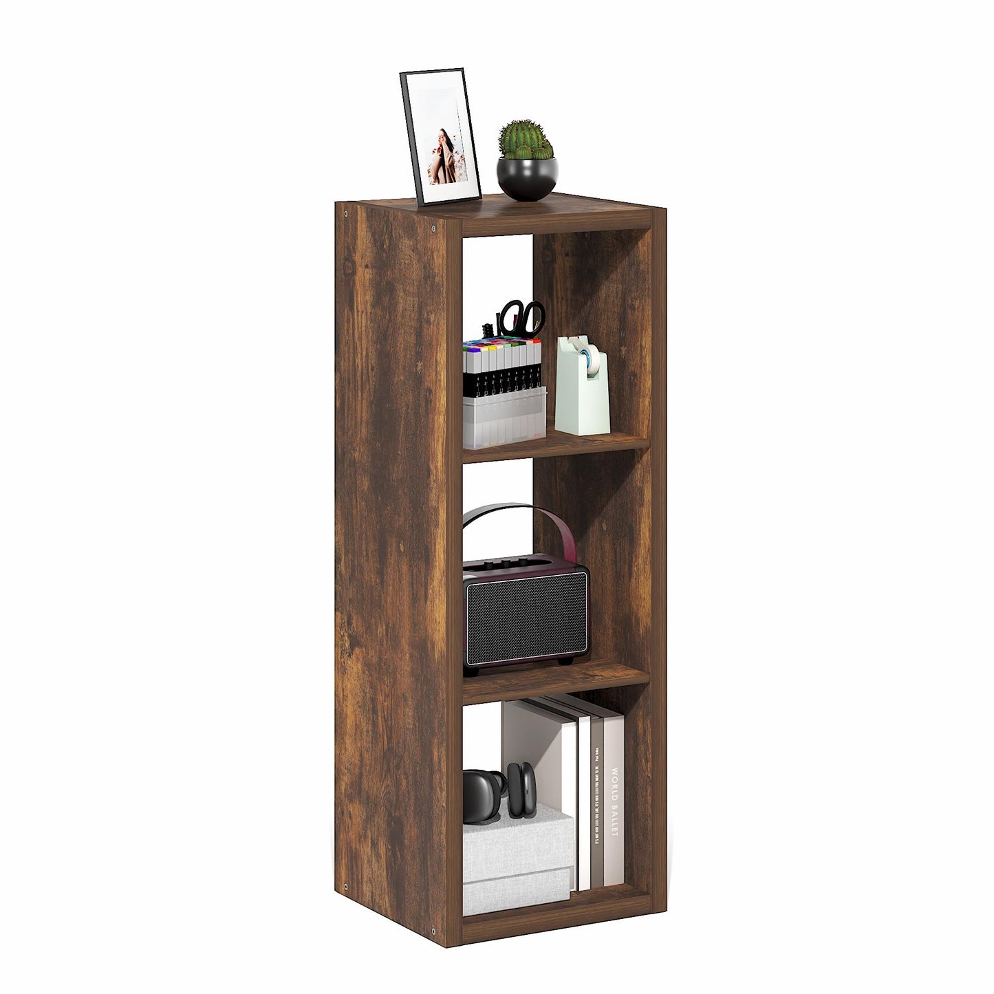 Furinno CUBICLE Book Shelf, 3-Cube Thick Frame Bookshelf, Horizontally & Vertically Reversible Bookcase with Open Back, 14.6 x 15.9 x 44
