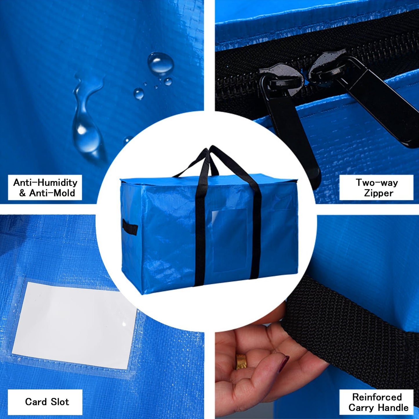 HonorHut Navy Storage Bag 100 L 4 Pack Water Resistant Moving Bag with Zip Lid Handles Clear Window