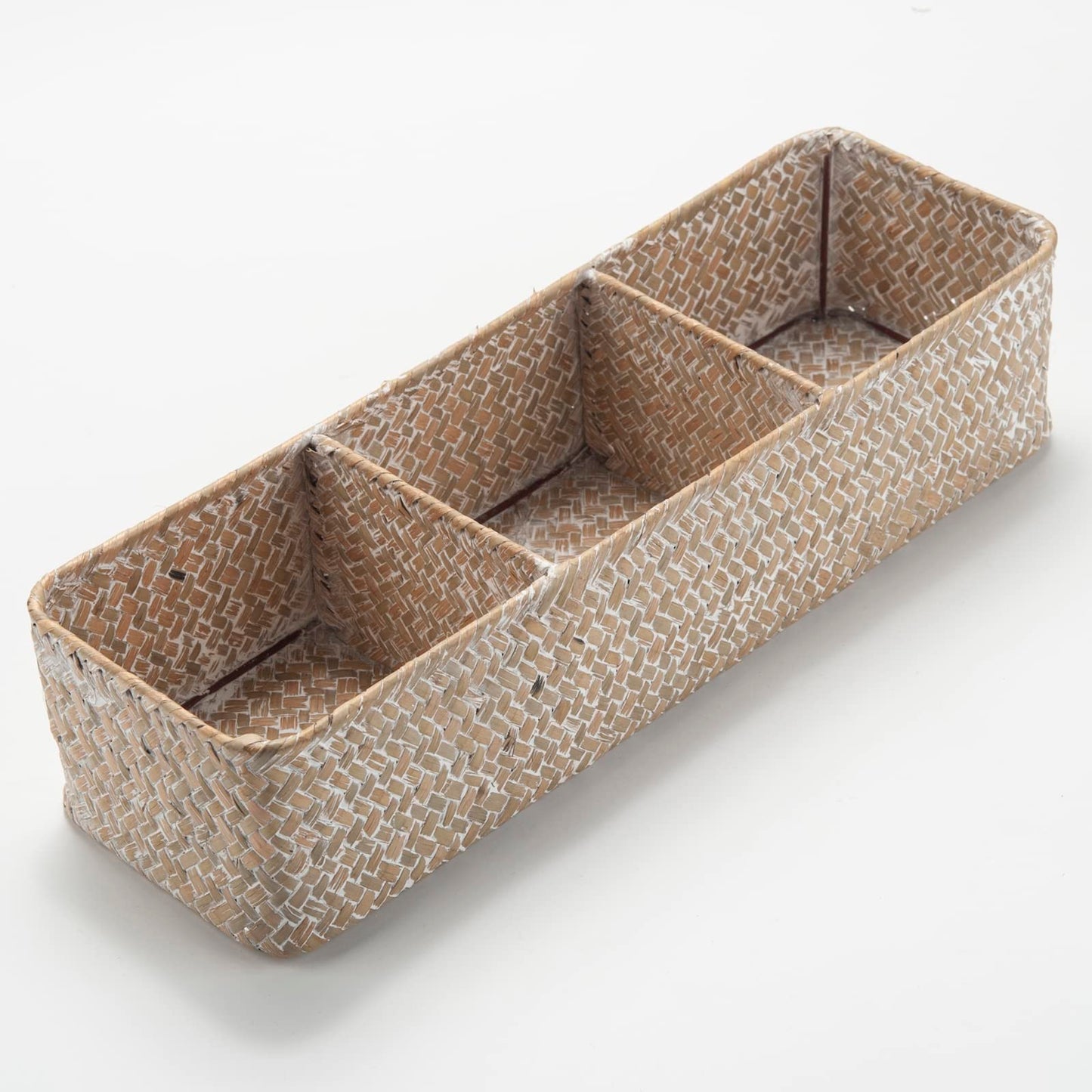 Seagrass Storage Basket with 3 Sections Woven Shelf Baskets for Organizing (Whitewash, 37cm x 12cm x 8cm)