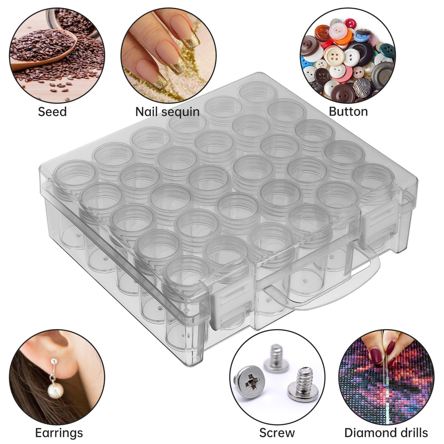 JIZIYRUO 30 Grids Diamond Painting Storage Boxes, Clear Plastic Bead Storage Organizer Box