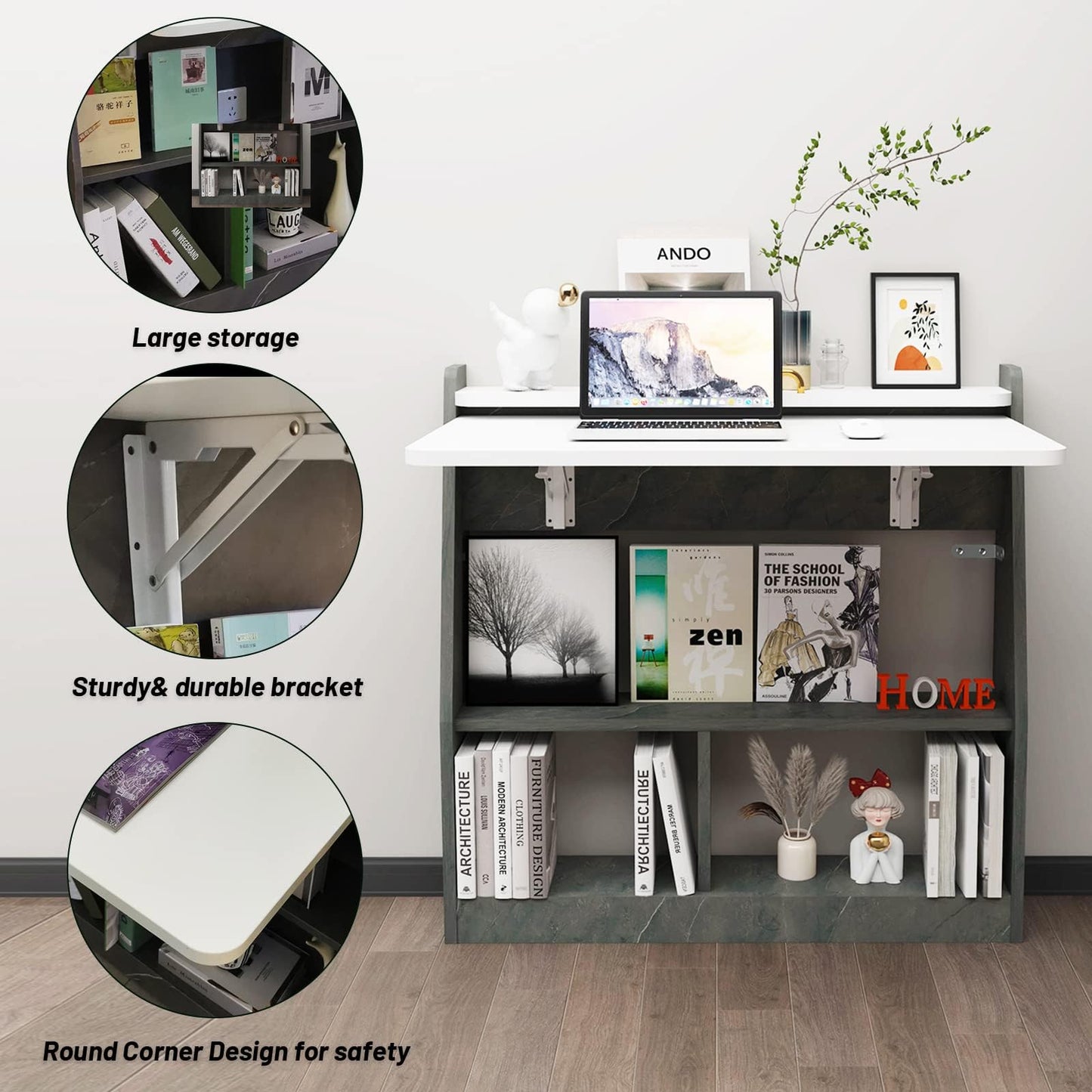 Pmnianhua Wall Mounted Drop-leaf Table Shelf, Wooden Laptop Desk, Multifunctional