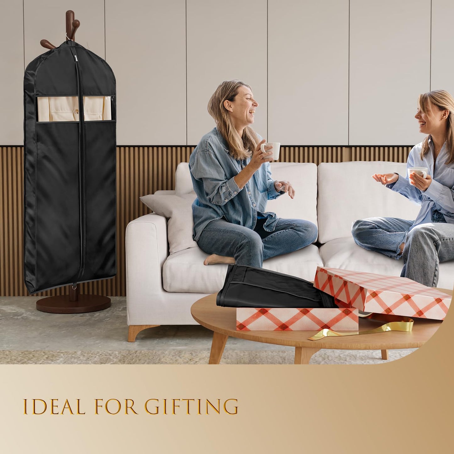 Univivi Super Soft Satin Hanging Garment Bags 60in Dress Bags 2 Pack Black