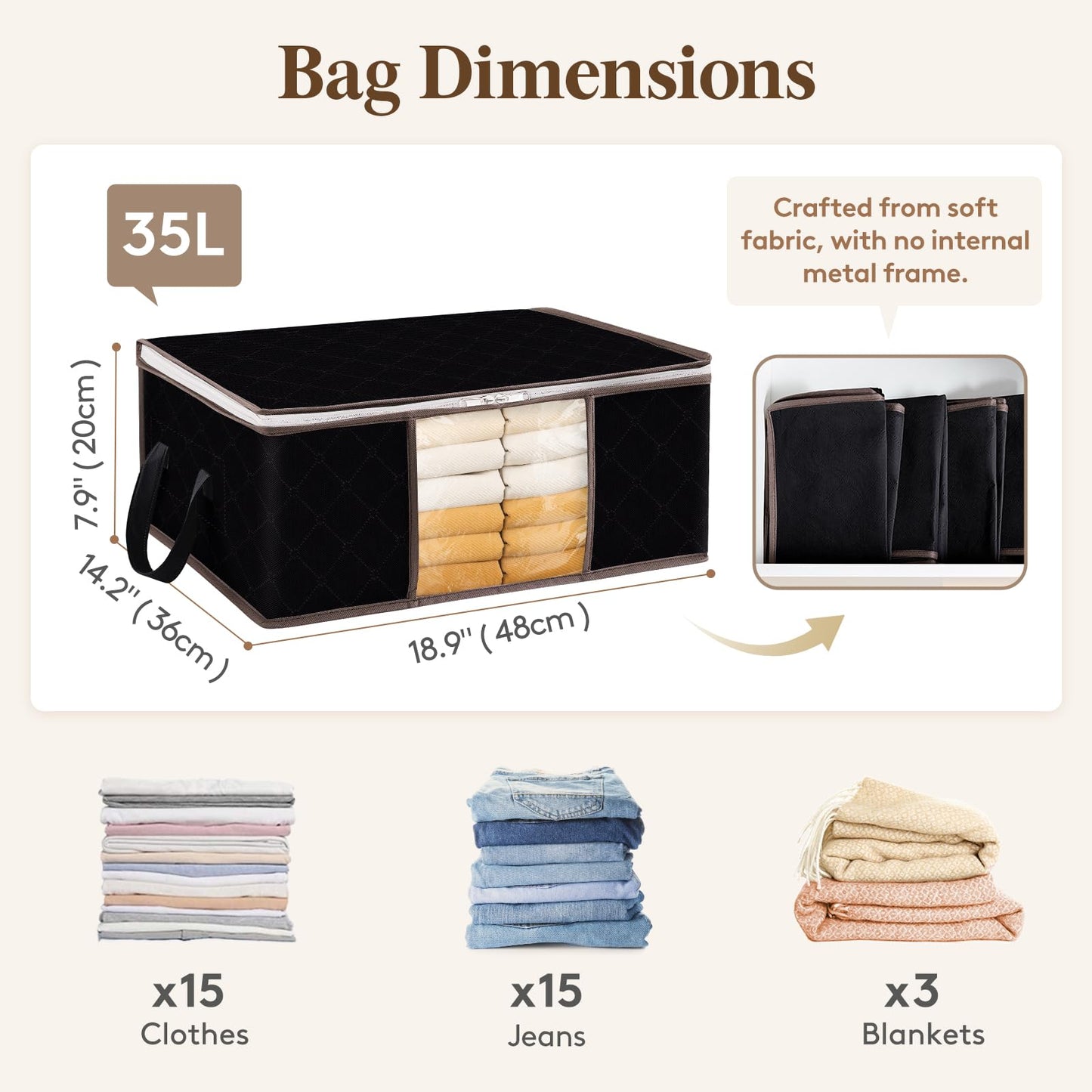 Lifewit 35L Clothes Storage Bags with Clear Window, Foldable Underbed Clothes Covers, Organisers for Clothing, Bedding, Sweaters Protection, 3 Pack