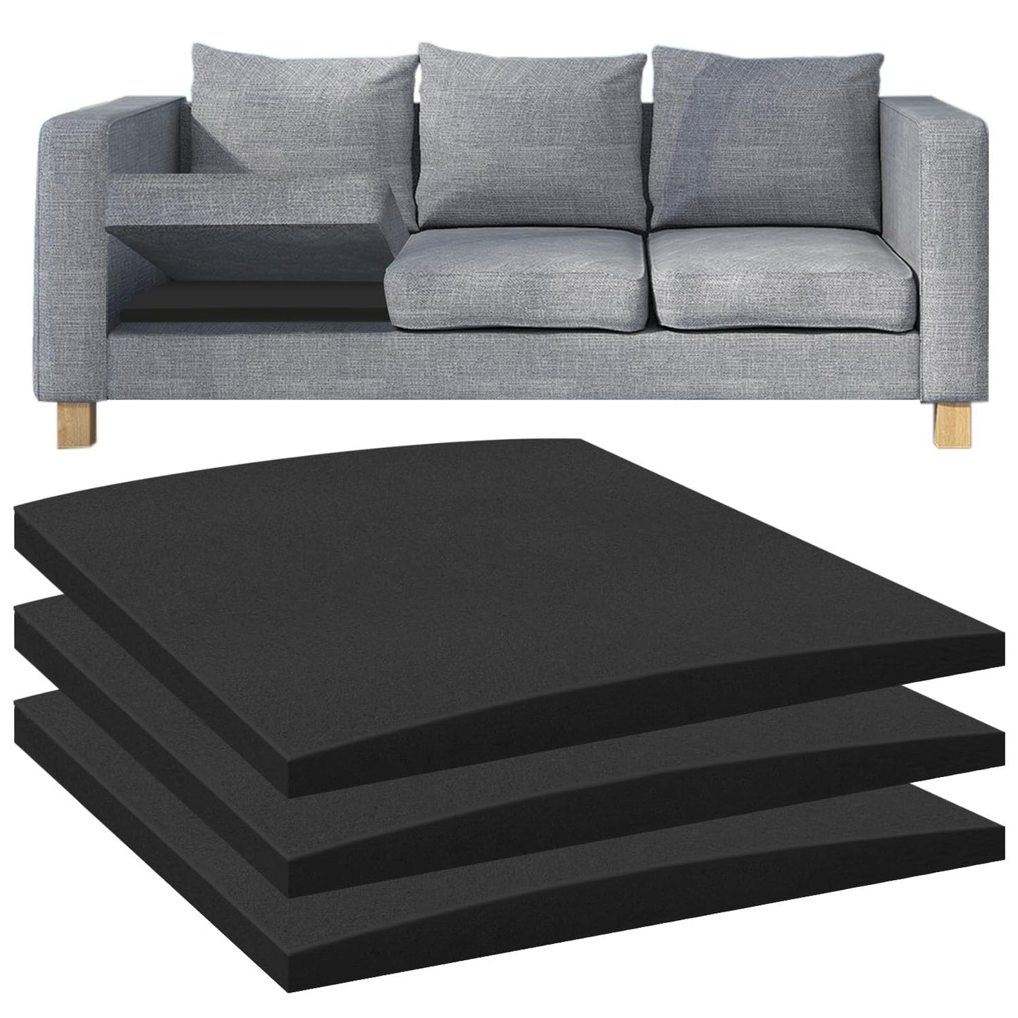 Duscdesp 50×50cm Sofa Support Boards,Sofa Bed Support Cushion Sofa Saver,Cushion Sag Repair for Corner Sofa Sofa Bed Couches Settee (Black & 3 Pcs)