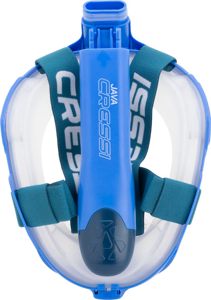 CRESSI Java Full Face Mask Blue/Blue Navy S/M-Unisex Full Face Snorkel Mask, Ultra Clear Anti Fog Lens, 100% Silicone, Snorkel Dry with Safety Valves,
