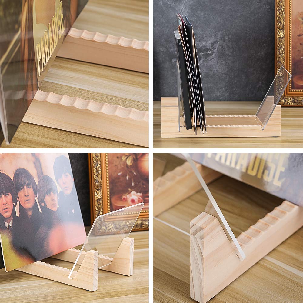 Tincogo Vinyl Record Storage Holder Record Stand Album Storage Display Stand-Store and Holds Up to 50 Albums,DVDs,or CDs-Solid Pine Wood with Crystal