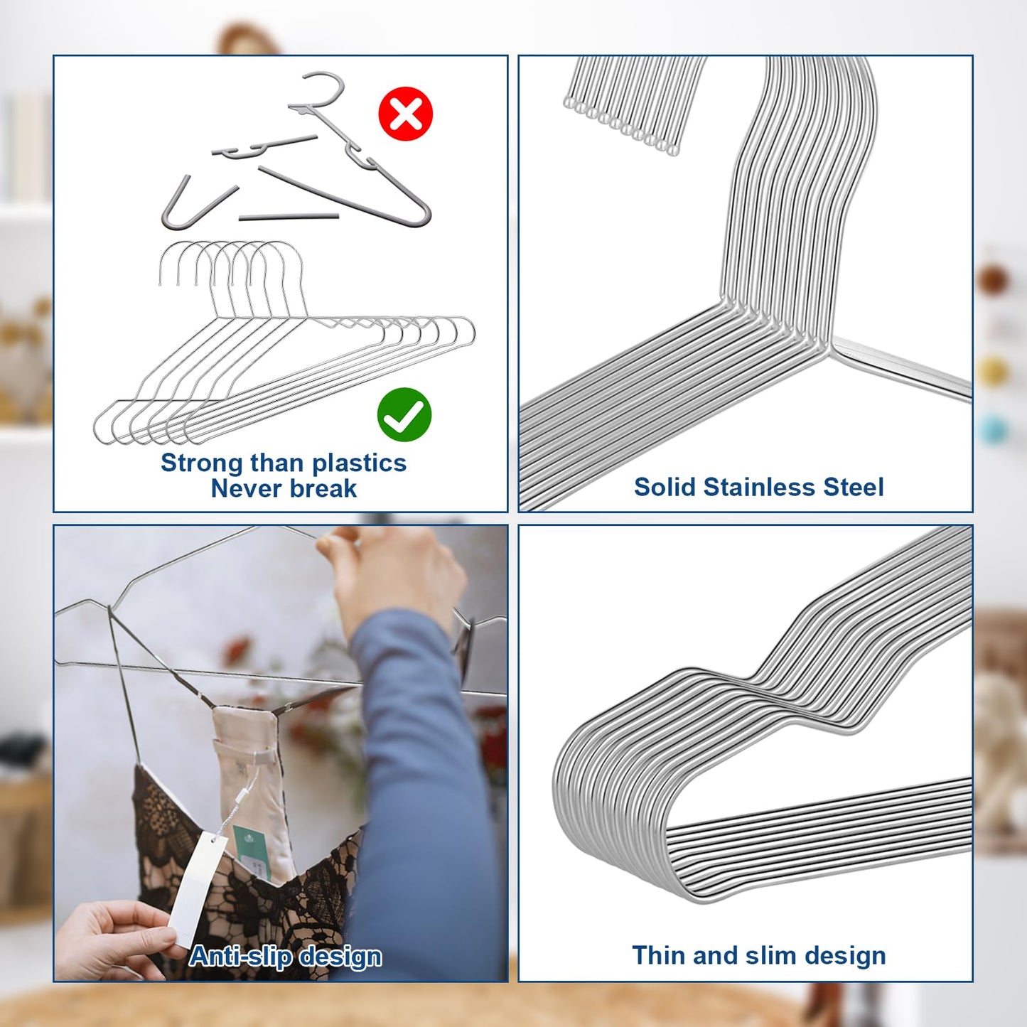 LifHap Kids Hangers,12.4 Inches Stainless Steel Heavy Duty Baby Clothing Hangers 20 Pack,Space-Saving Non-Slip Metal Wire Hangers for