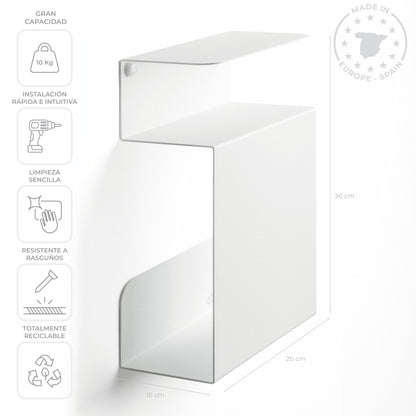 etterr | Bedside Cabinet | 100% Steel | Made in Europe | White Bed Side Table | Floating, Narrow