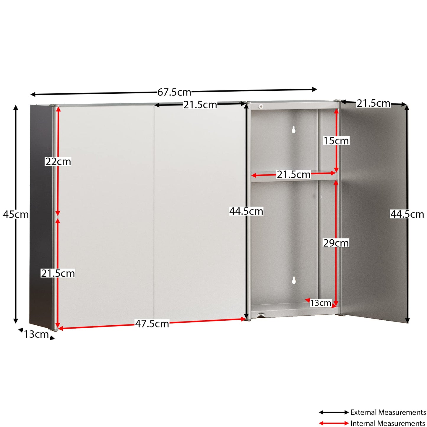 Bath Vida Tiano Triple-Mirror Bathroom Cabinet Wall-Mounted Stainless Steel Modern Storage Cupboard (No Assembly Required)