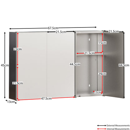 Bath Vida Tiano Triple-Mirror Bathroom Cabinet Wall-Mounted Stainless Steel Modern Storage Cupboard No Assembly Required