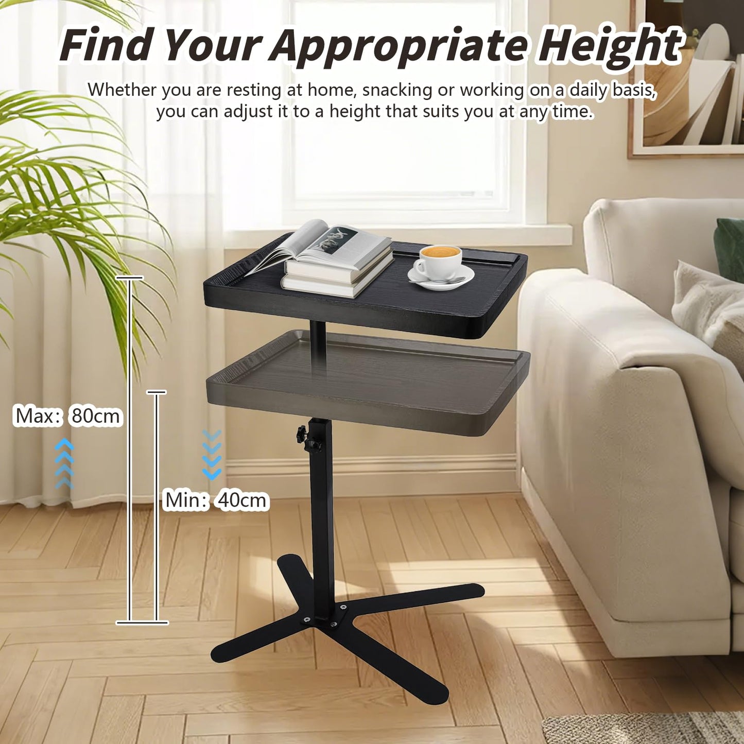 XUDREZ Adjustable X Shaped Side Table with360° Swivel Tabletop, End Table for Living Room Bedroom Sofa Bathtub Bedside Nursing