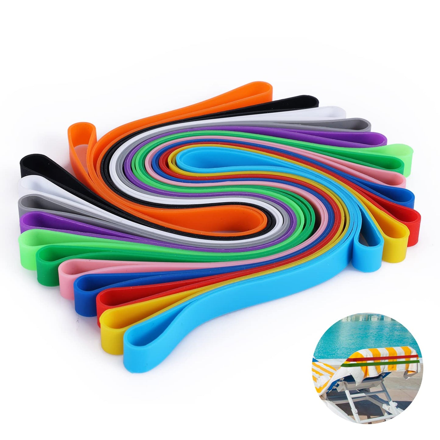 SAVITA 12 pcs Silicone Beach Towel Clips, Stretchable Beach Towel Holder Towel Bands for Beach Chair Colorful Towel Bands for Beach Chairs Pool Swim