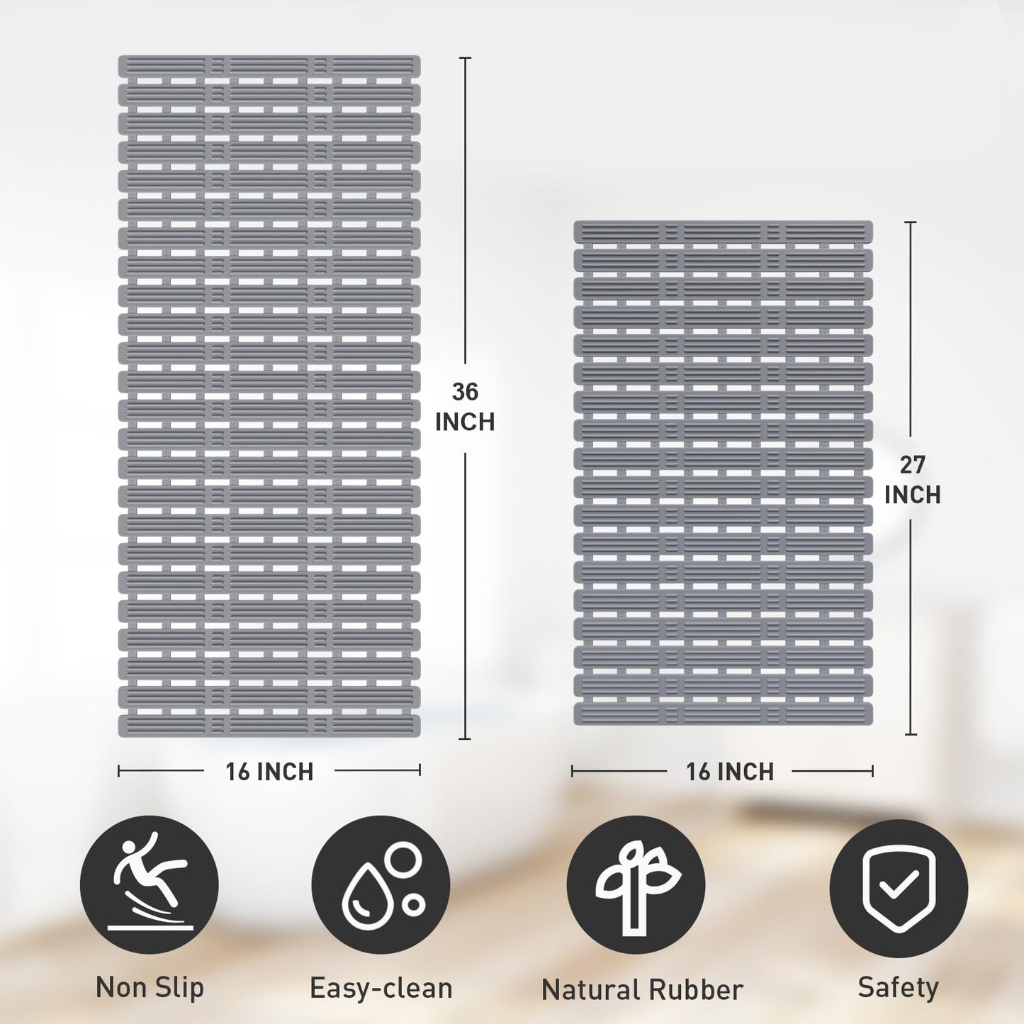 XIYUNTE Large Shower Mat Non Slip Anti Mould for Elderly- 90 x 40cm Cut-to-Fit Non Slip Shower Mat for Inside Shower