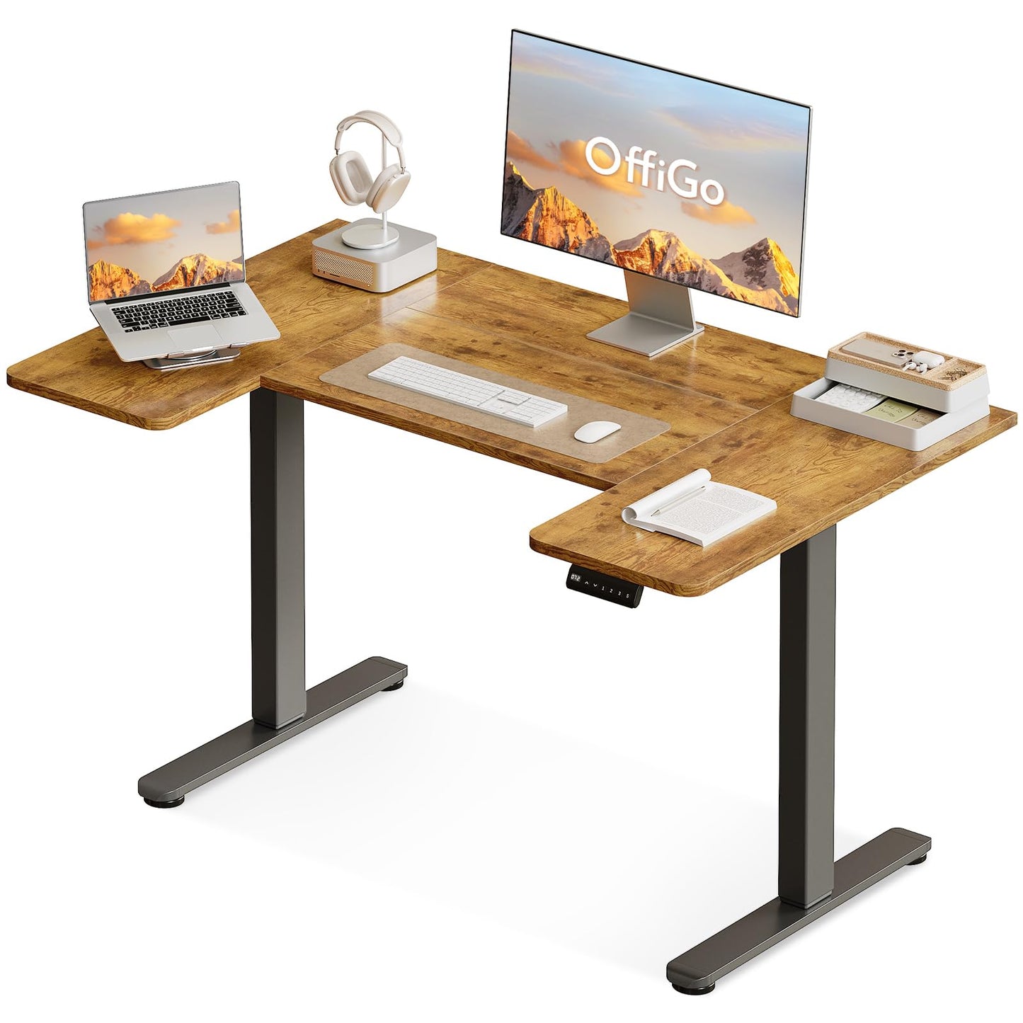 OffiGo Height Adjustable Desk, U Shaped Standing Desk with 3 Memory Presets