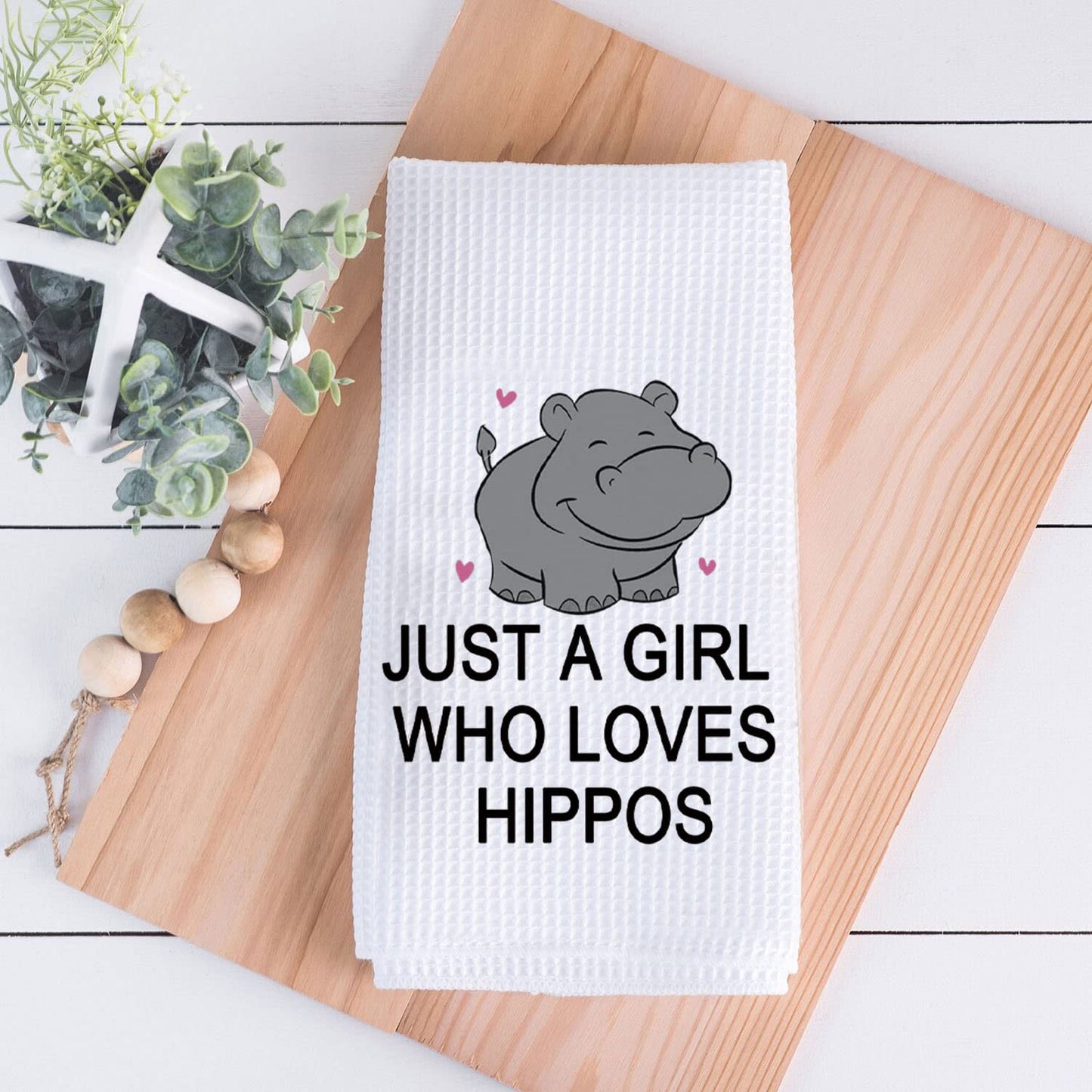 PLITI Hippo Kitchen Towel Hippopotamus Gift Hippo Lover Gift Just A Girl Who Loves Hippos Dish Towel Hippo Theme Gift(Girl Lover hippos TWU)