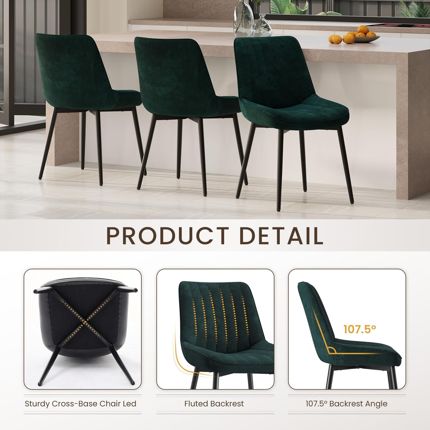 COLAMY Velvet Dining Chairs Set of 6, Velvet Chairs for Dining Room with Metal Legs and Thick Seat Cushion
