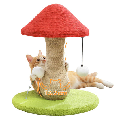 PAWZ Road Cute Cat Scratching Post, Mushroom Cat Scratcher with 100% Sisal Covered Scratching Post & Pompoms Cat Toy, Mushroom Cat Post for Indoor