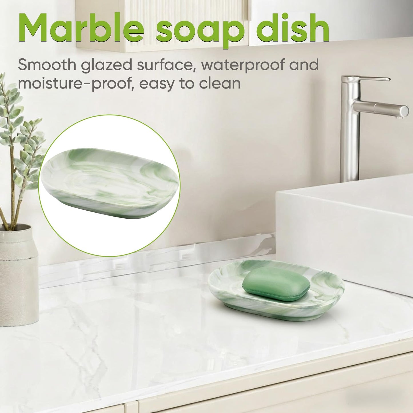 Anti-Slip Ceramic Soap Dish, Marble Soap Dishes for Bathrooms and Kitchens