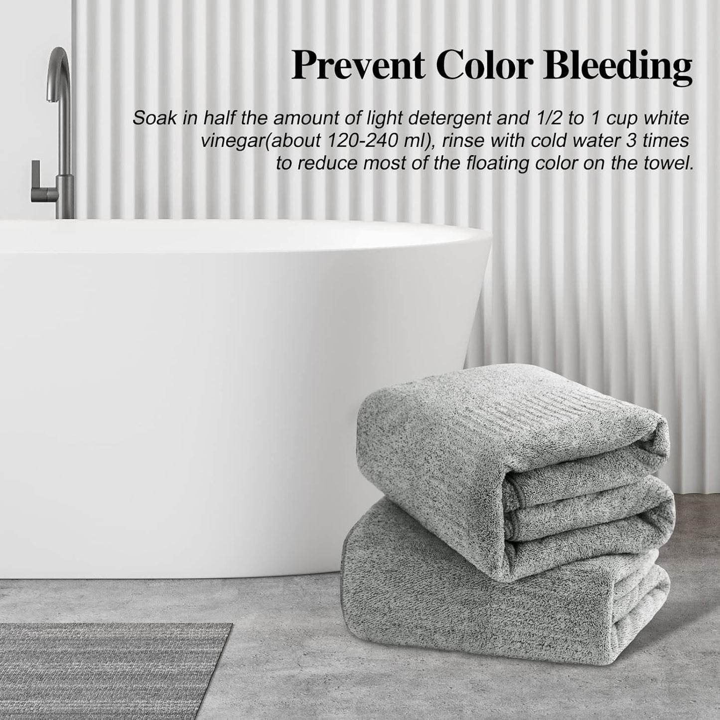 SEISSO Set of 2 Bath Towels, 88.9 × 160 cm Oversized Bath Sheets, Highly Absorbent & Quick-Drying Bamboo Fibre Towels for Bathroom Use, Grey