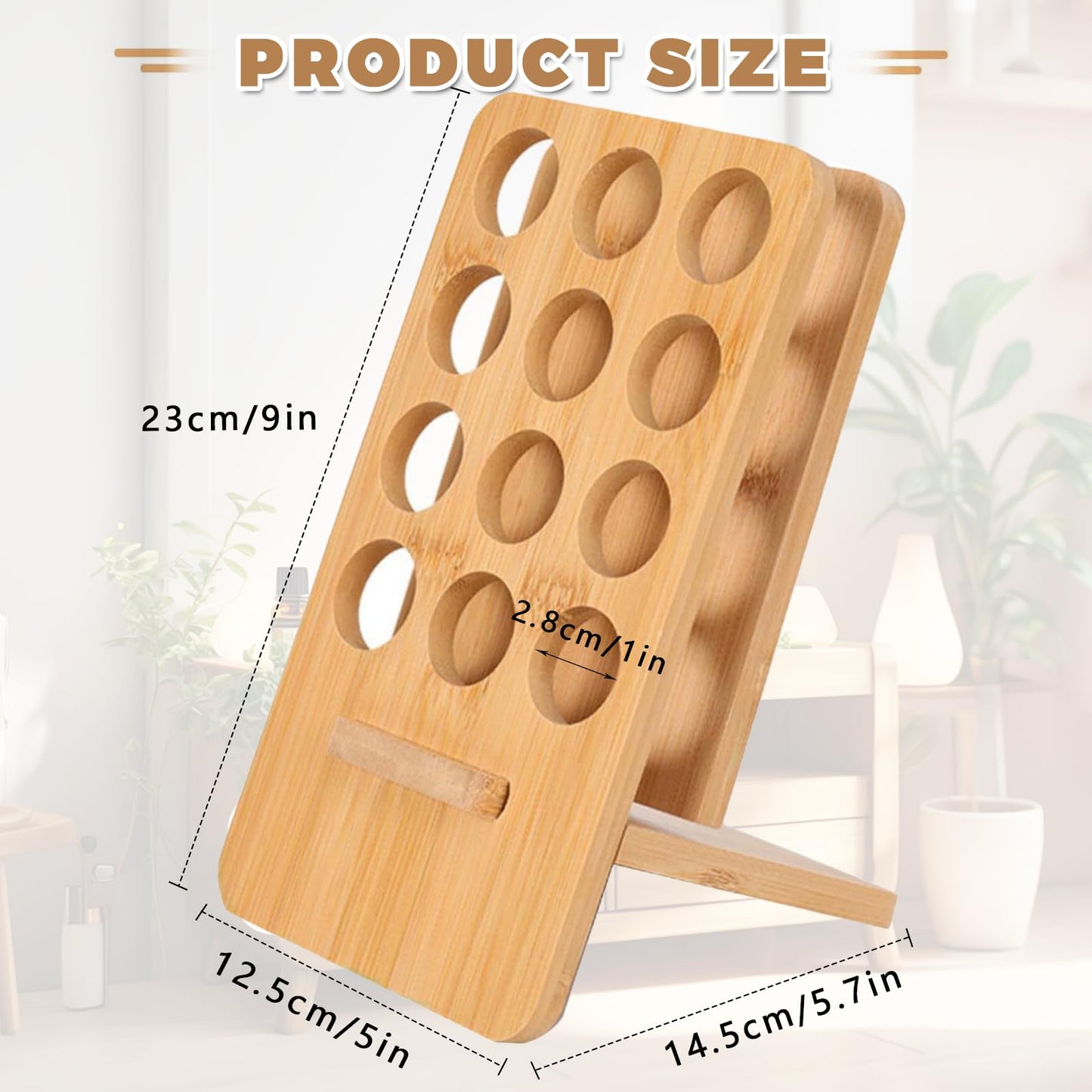 Honicemar 12 - Hole Wooden Essential Oil Holder Aromatherapy Organizer Essential Oil Bottles Display Rack & Slanted Essential Oil Shelf Stand