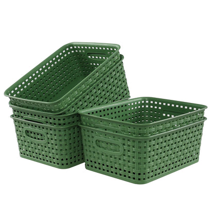 Mayish Plastic Weave Basket, Plastic Woven Cupboard Storage Baskets, Green, 6 Pack