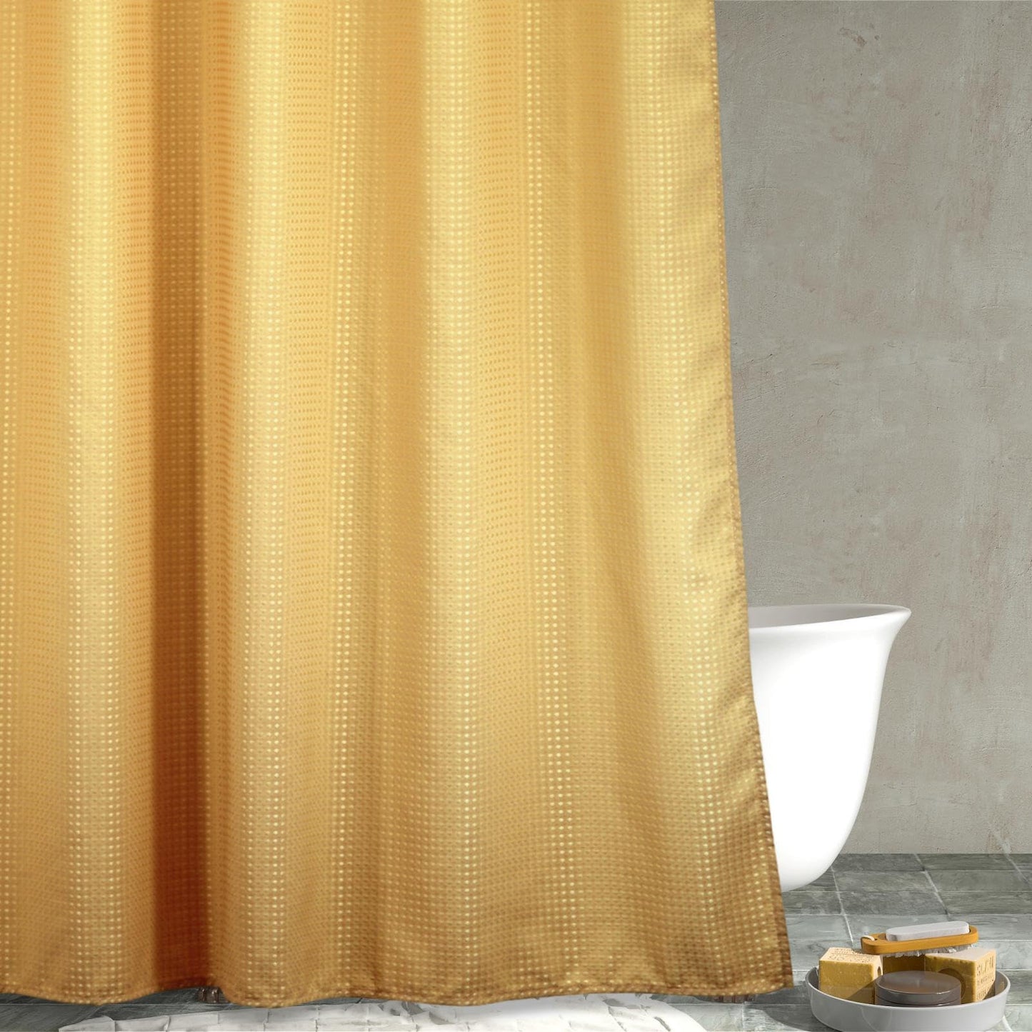 Yellow Gold Long Shower Curtain: 78 Inch Long Waffle Weave Heavy Duty Fabric Shower Curtains for Bathroom - Water Repellent Washable Thick Polyester
