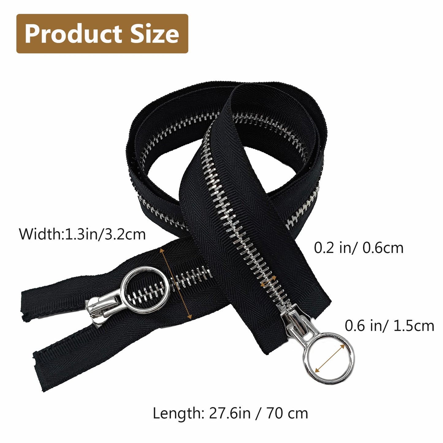 XCSJ #5 Zip 70 cm, Metal Zip 2-Way Separable Sewing for Jackets, Coats, Down Jacket, Suitcase, Tent, Bag, DIY Sewing Craft (Black, 70 cm)