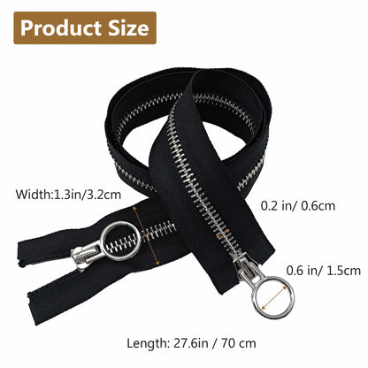 XCSJ #5 Zip 70 cm, Metal Zip 2-Way Separable Sewing for Jackets, Coats, Down Jacket, Suitcase, Tent, Bag, DIY Sewing Craft Black, 70 cm
