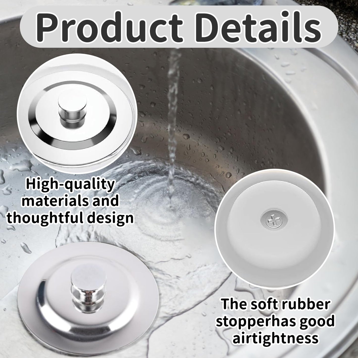 Universal Bath Plug for 40-45mm Drain Holes – Stainless Steel & Silicone Sink Stopper for Bathtubs, Kitchen & Bathroom Sinks – Watertight Seal