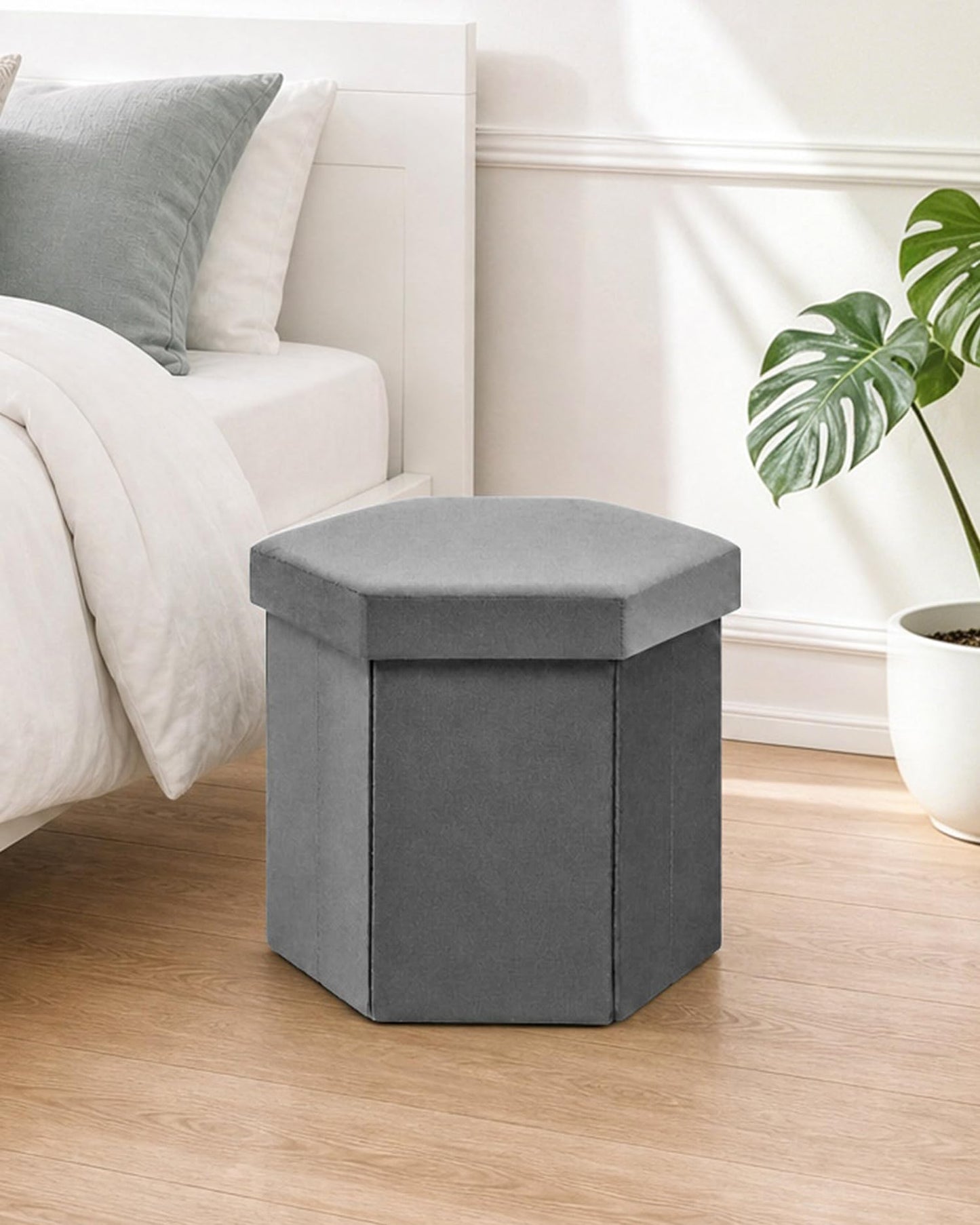 Bonlife Folding Storage Ottoman Hexagonal, Footrest with Toy Ches Box, 43cm