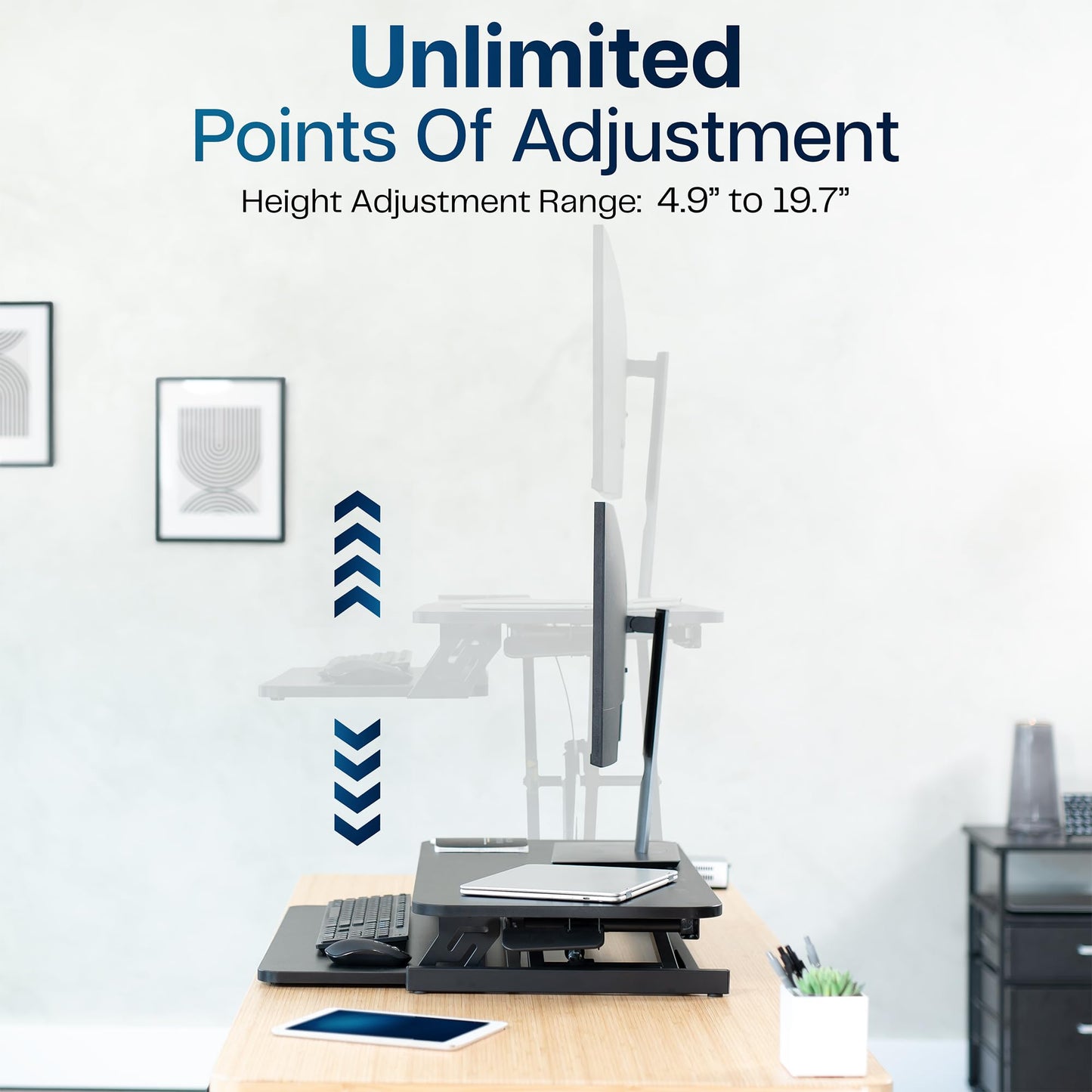 VIVO Desk Riser 80 cm Standing Converter with Quick Pneumatic Spring, Economic Height Adjustable Sit Stand Dual Monitor and Laptop Workstation, Black