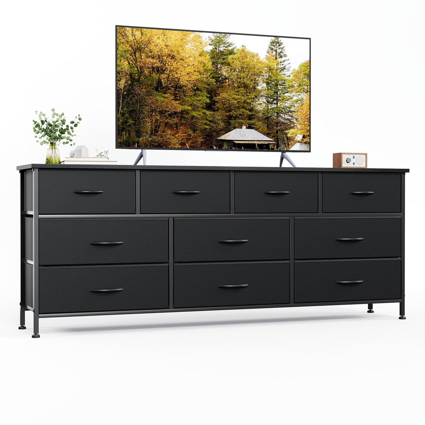 VERMESS Bedroom Dresser & Chests of Drawers with 10 Fabric Drawers, TV Stand Cabinet Unit for 65", 70" TV, Dresser Storage Organizer