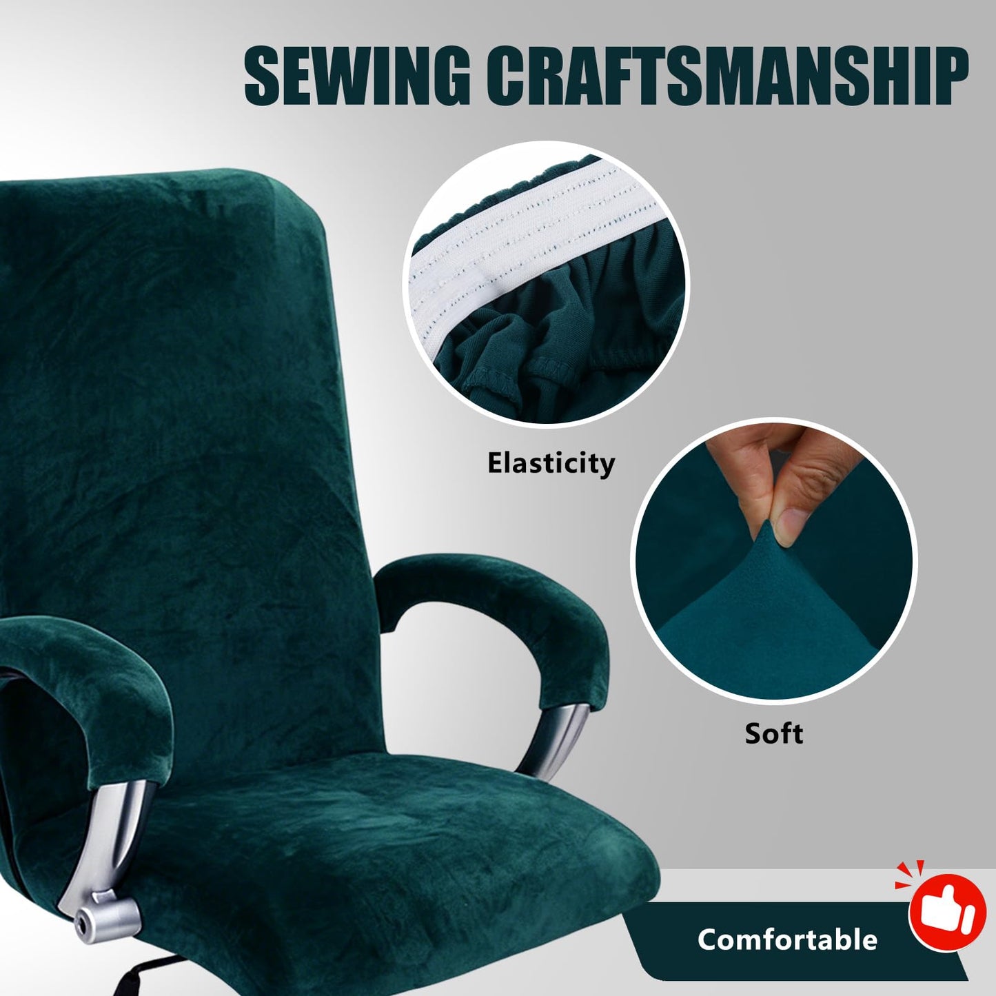 Set of 3 High Back Office Chair Cover, Stretch Polyester Velvet Computer Desk Chair Slipcover with 2 Armrest Covers