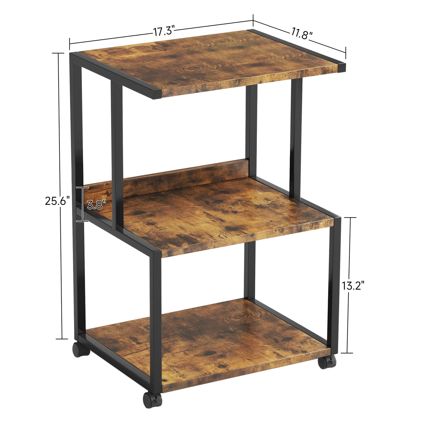 CAIYUN 3 Tier Printer Stand, Heavy Duty Printer Table with Wheels, Rolling Printer Cart with Storage Shelf, 3D Printer for Home Office, Heat Press