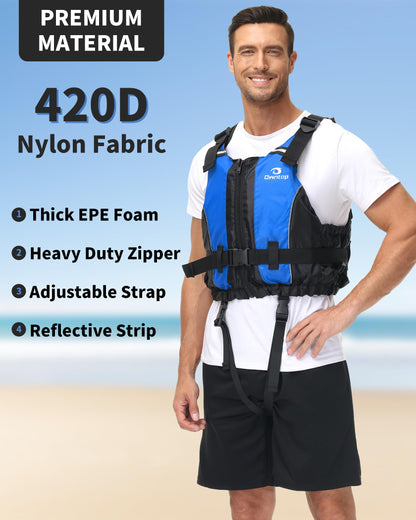 Owntop Buoyancy Aids Adults, Foam Buoyancy Vest Jacket with Crotch Strap Inner Pocket Unisex for Paddleboarding Kayaking Sup Fishing - Blue XL/XXL
