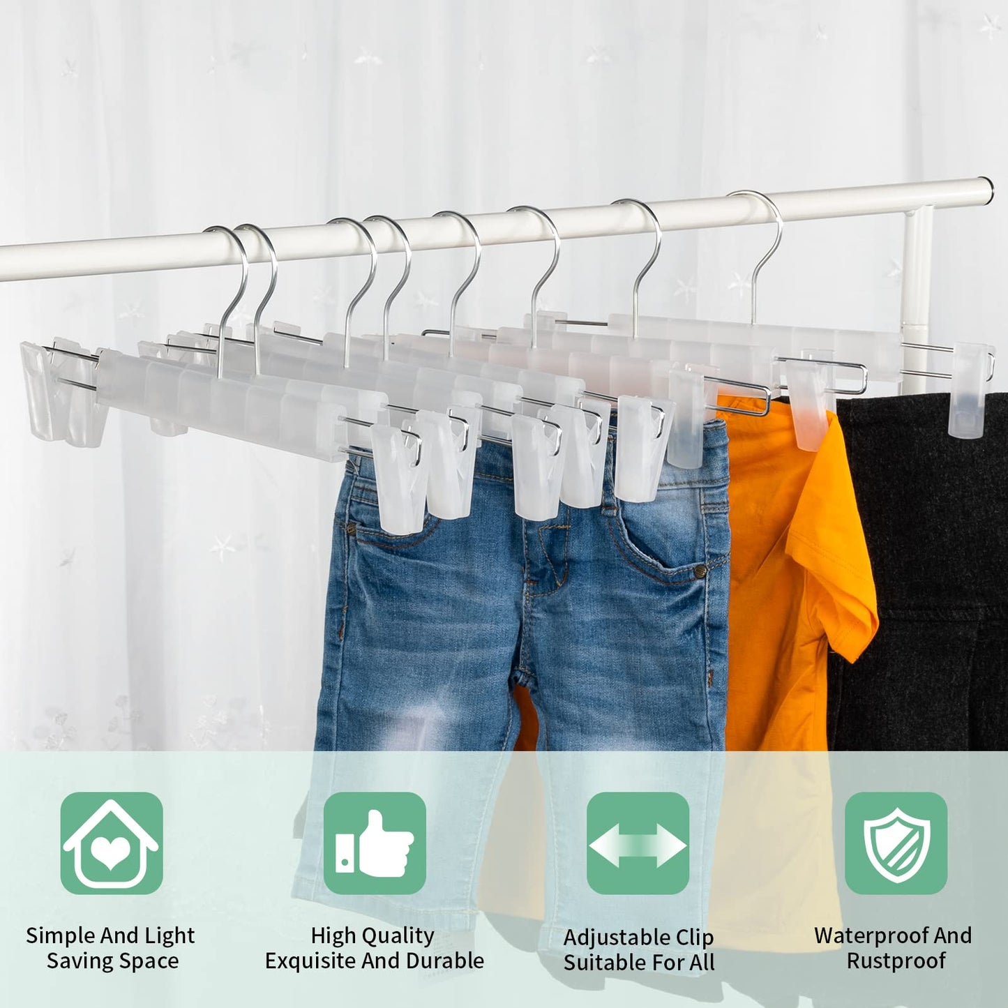 Lamitocs Pack of 10 Clothes Hangers with Strong Non-Slip Adjustable Clips Hooks, Space-Saving Trouser Hangers for Hanging Trousers, Socks, Skirts