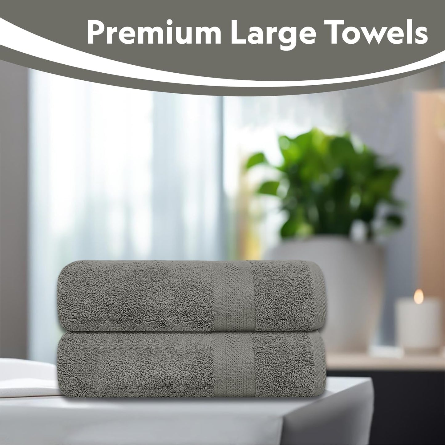 Large Bath Towels Pack of 2 Pieces 100% Ring Spun Egyptian Cotton 600gsm Luxury 70x140cm Towels for Pool, Spa