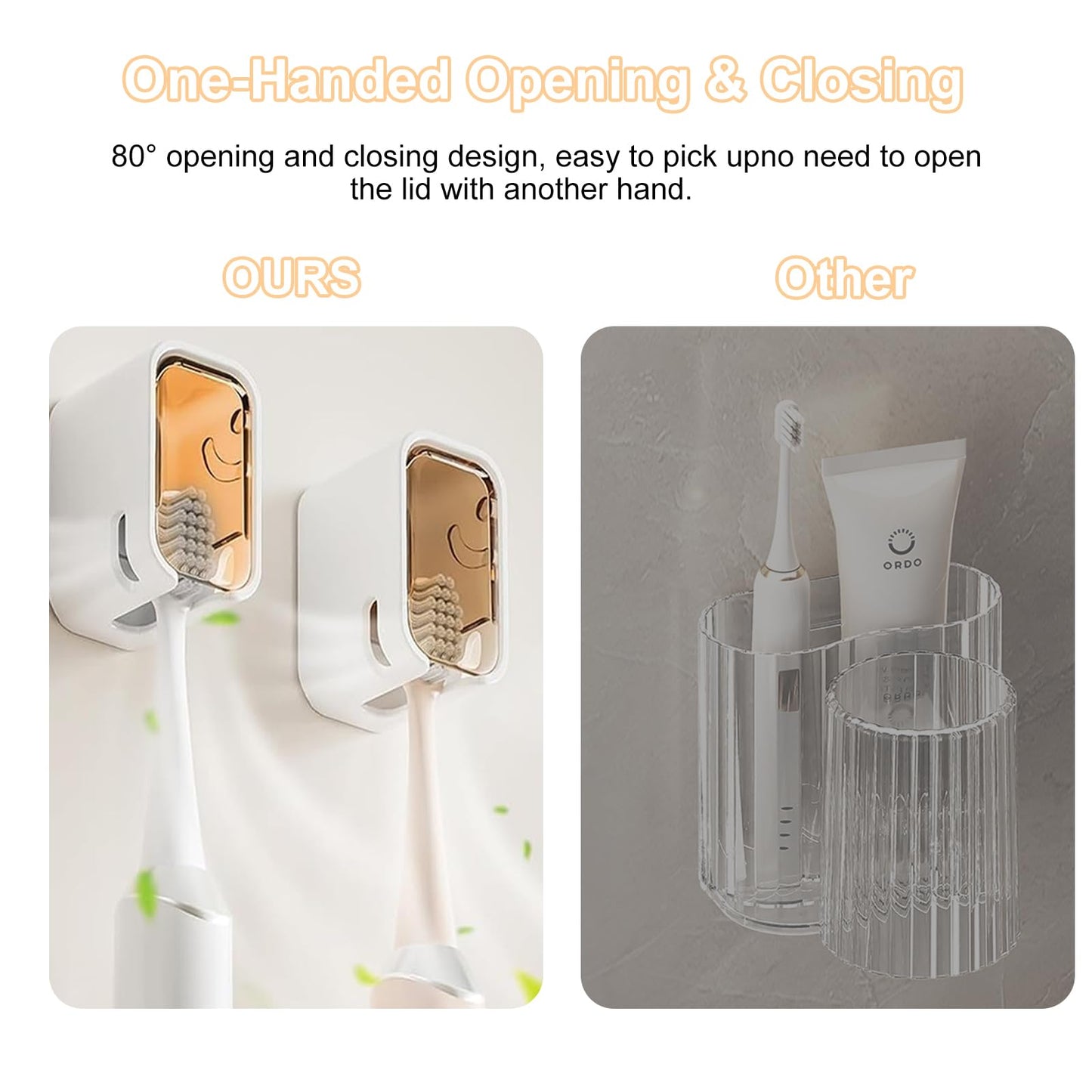 4Packs Toothbrush Holder Wall Mounted Toothbrush Holders Wall Mounted with Cover Toothbrush Heads Bathroom Toothbrush Holder Set Organizer for