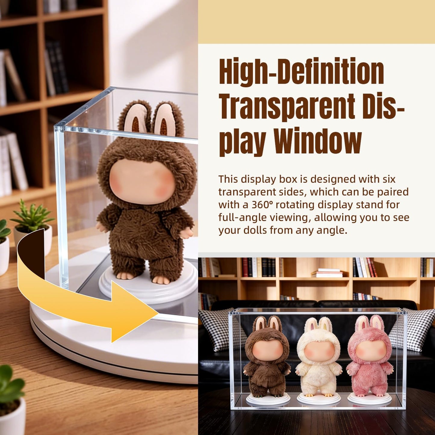 Mcbazel Premium Thick Acrylic Display Case Compatible with Labubu Doll, 92% UV Protection & Dustproof, Magnetic Display Box for POP MART Labubu