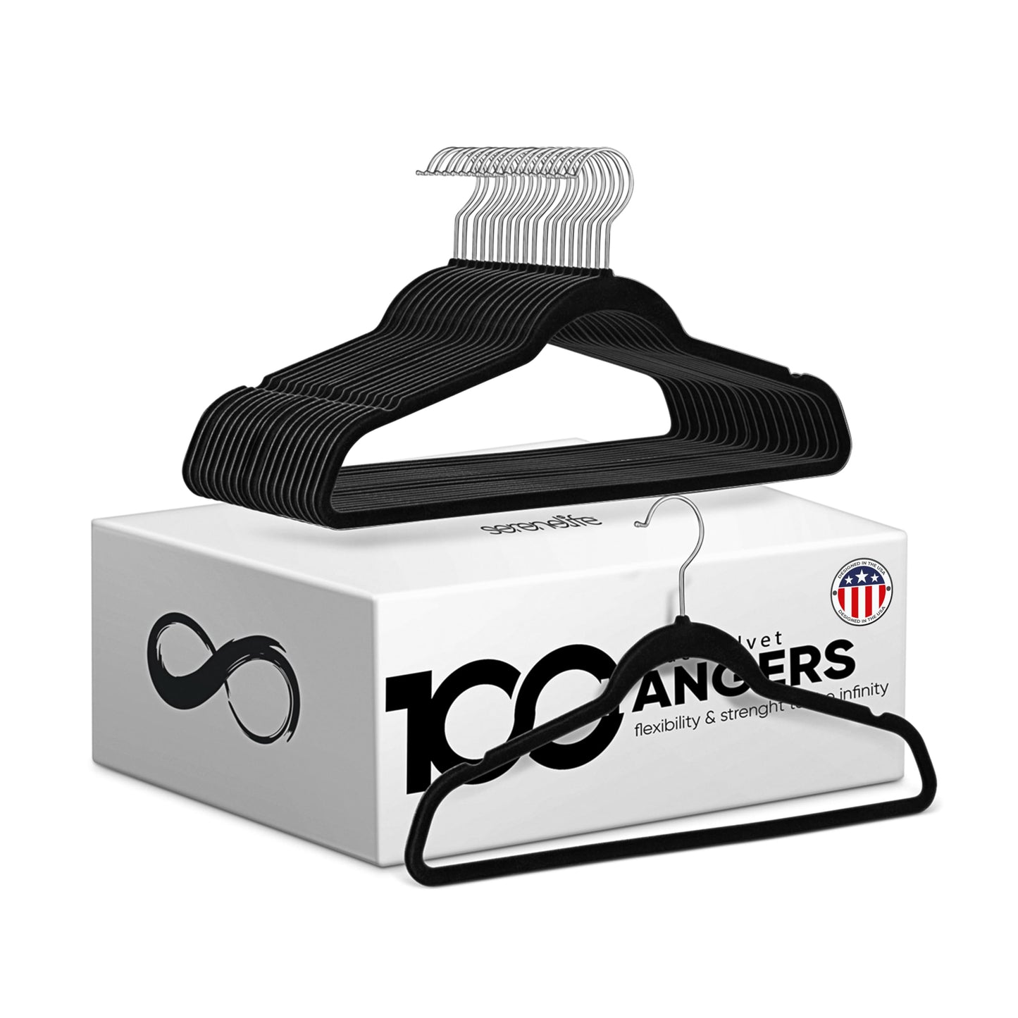 SereneLife Velvet Hangers, Heavy Duty Coat Hangers for Clothes, Non-Slip & Space-Saving, with 360 Swivel Hook, Ultra-Thin, Strong & Stylish, 100