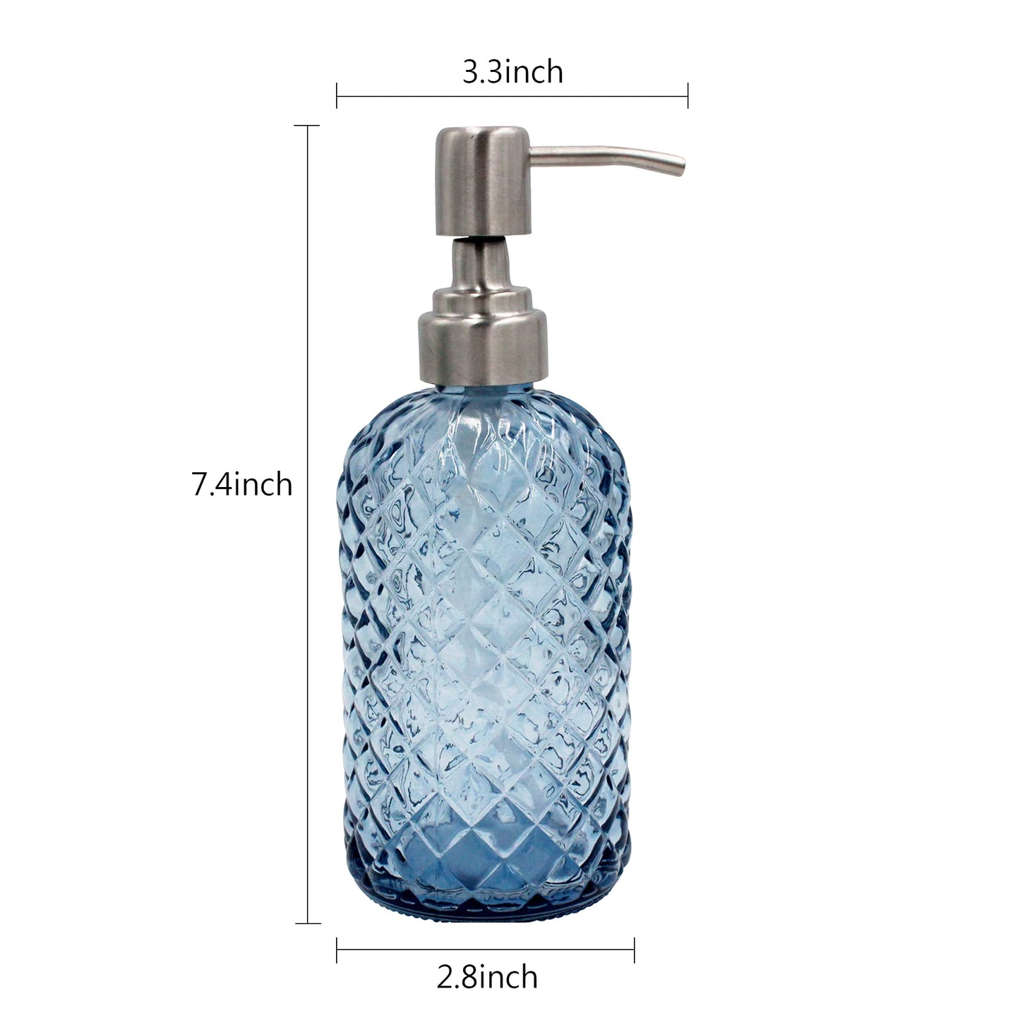 SDlumeiy 16 oz Diamond Pattern Glass Soap Dispenser, Kitchen and Bathroom Refillable Soap Dispenser with Rust Resistant Stainless Steel Pump for Hand